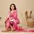 Pink roman fabric handwork applique suit set with heavy jacquard dupatta