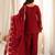 Maroon roman silk embroidered kurta farshi shalwar dupatta set