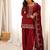 Maroon roman silk embroidered kurta farshi shalwar dupatta set