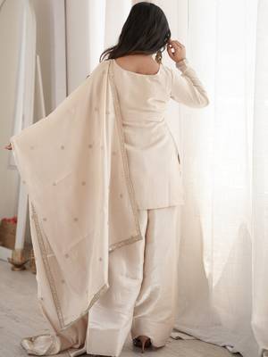 Cream roman silk embroidered kurta farshi shalwar dupatta set 2
