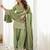 Elegant sage green roman silk embroidered kurta with farshi shalwar and designer dupatta set