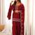 Maroon roman silk embroidered kurta farshi shalwar dupatta set
