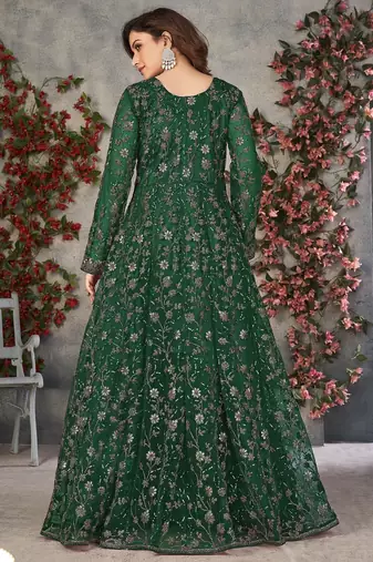 Emerald Green Cording & Heavy Sequins Net Pant-Style Gown