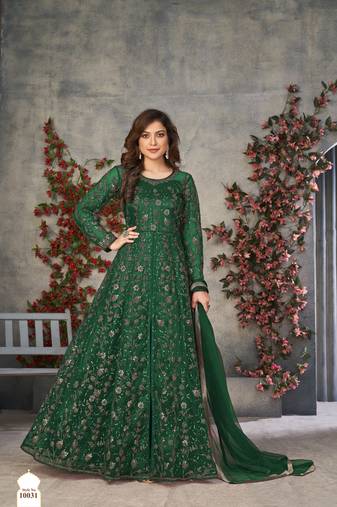 Emerald Green Cording & Heavy Sequins Net Pant-Style Gown