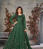 Emerald Green Cording & Heavy Sequins Net Pant-Style Gown