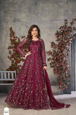 DARK PINK CORDING HEAVY SEQUINS NET ED PANT STYLE GOWN 1