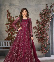 DARK PINK CORDING HEAVY SEQUINS NET ED PANT STYLE GOWN