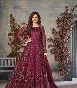 DARK PINK CORDING HEAVY SEQUINS NET SEMI STICHED PANT STYLE GOWN