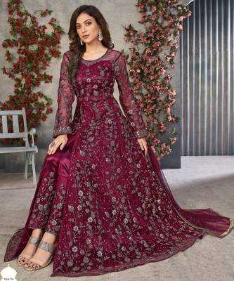 DARK PINK CORDING HEAVY SEQUINS NET ED PANT STYLE GOWN 2