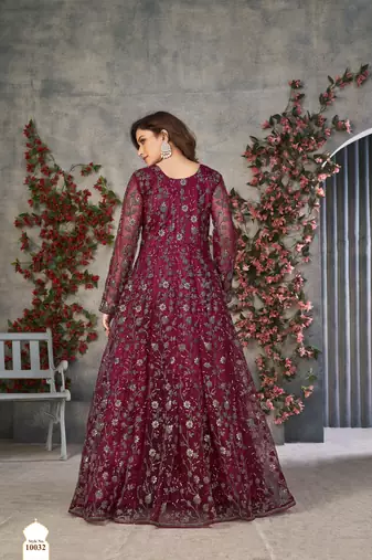 DARK PINK CORDING HEAVY SEQUINS NET SEMI STICHED PANT STYLE GOWN