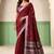 Maroon linen cotton saree with silver zari border & woven buti design