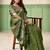 Olive linen cotton saree with silver zari border & woven buti design