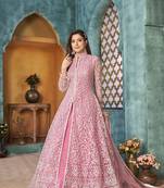 PINK COLOR CORDING HEAVY SEQUINS NET SEMI STICHED PANT STYLE GOWN