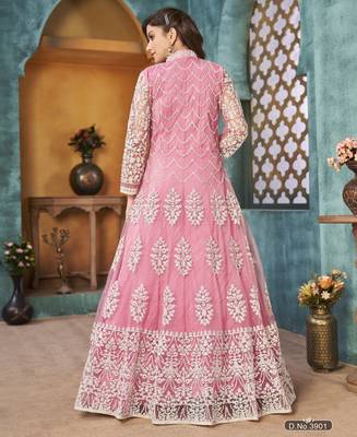 PINK CORDING HEAVY SEQUINS NET ED PANT STYLE GOWN 2