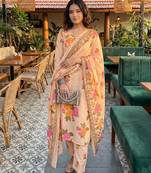 peach cotton straight kurta pant dupatta set