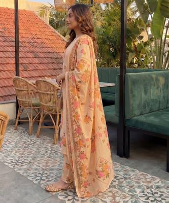 peach cotton straight kurta pant dupatta set 2