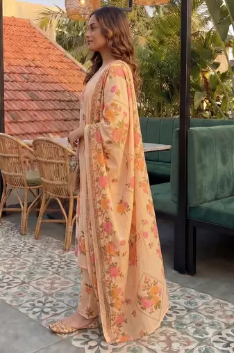 peach cotton straight kurta pant dupatta set