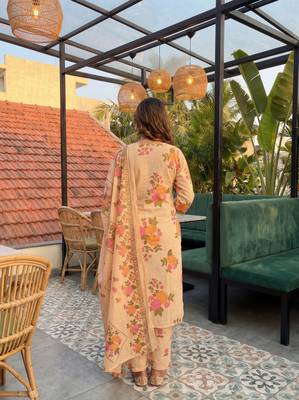peach cotton straight kurta pant dupatta set 3