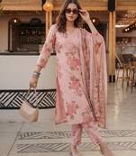 pink cotton straight kurta pant dupatta set