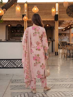 pink cotton straight kurta pant dupatta set 3