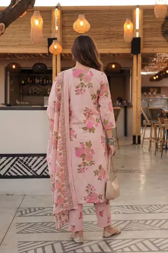 pink cotton straight kurta pant dupatta set