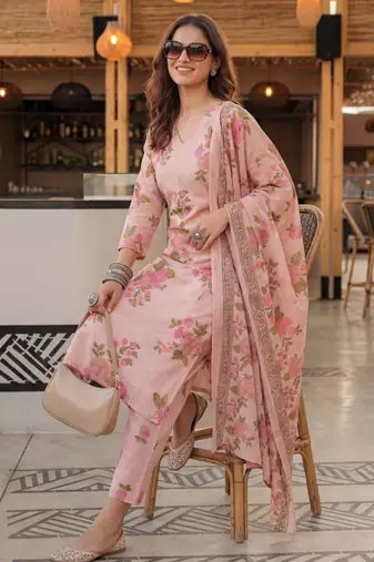 pink cotton straight kurta pant dupatta set