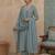 turquoise blue solid a-line design lining kurta trouser dupatta set