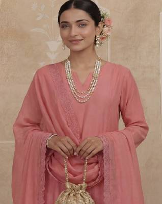 pink solid a-line design lining kurta trouser dupatta set 4