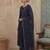 navy blue solid a-line front open button kurta lining kurta trouser dupatta set
