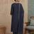 navy blue solid a-line front open button kurta lining kurta trouser dupatta set