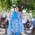 blue and white striped a-line design kurta trouser dupatta set