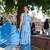 blue and white striped a-line design kurta trouser dupatta set