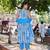 blue and white striped a-line design kurta trouser dupatta set