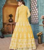 Yellow Cording Heavy Sequins Net Semi-Stitched Pant Style Gown