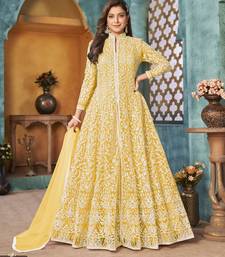 Yellow Cording Heavy Sequins Net Semi-Stitched Pant Style Gown