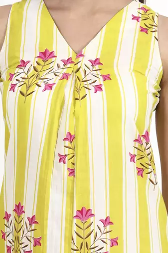 yellow and white striped a-line design kurta trouser dupatta set