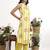yellow and white striped a-line design kurta trouser dupatta set