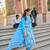 blue and white floral-printed yoke with vertical pintuck detailing kurta trouser dupatta set