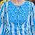 blue and white floral-printed yoke with vertical pintuck detailing kurta trouser dupatta set