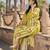 yellow and white floral-printed yoke with vertical pintuck detailing kurta trouser dupatta set