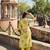 yellow and white floral-printed yoke with vertical pintuck detailing kurta trouser dupatta set