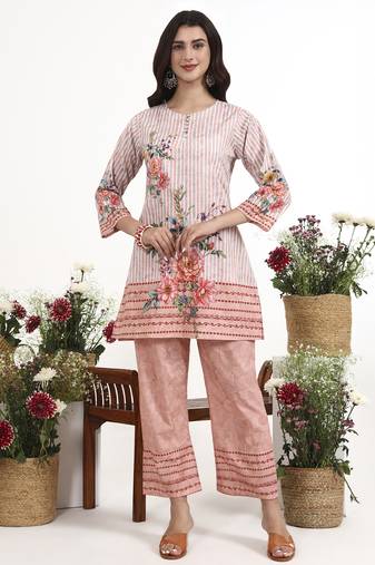 peach printed cotton co-ord set