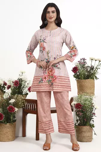 peach printed cotton co-ord set
