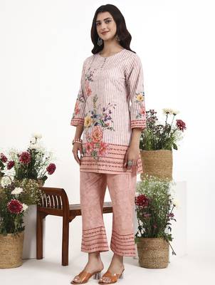 peach printed cotton co-ord set 2