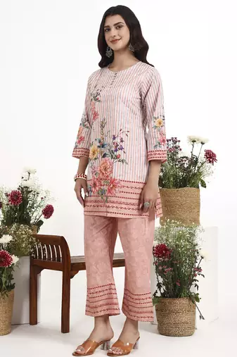 peach printed cotton co-ord set