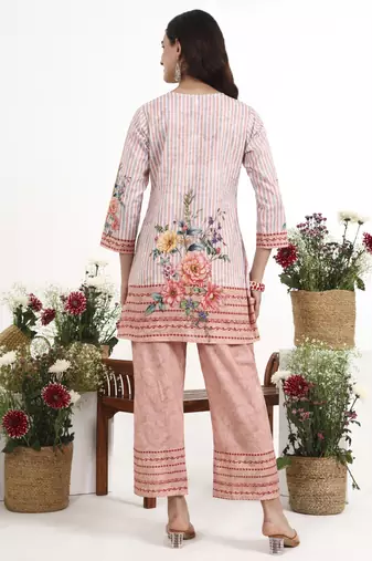 peach printed cotton co-ord set
