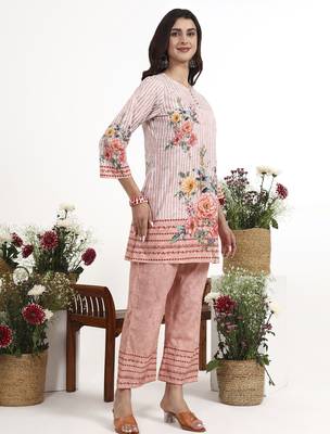 peach printed cotton co-ord set 5