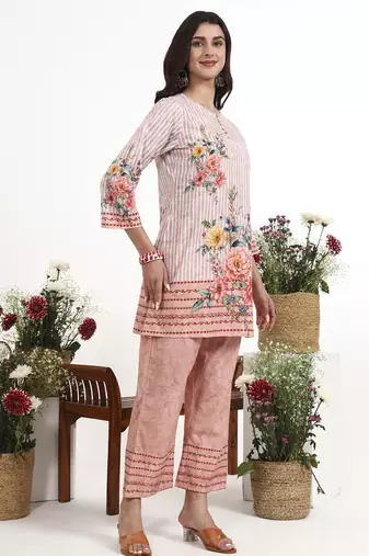 peach printed cotton co-ord set