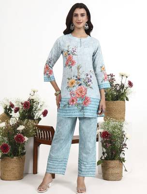 sky blue printed cotton co-ord set 1