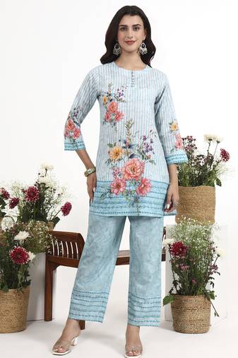 sky blue printed cotton co-ord set